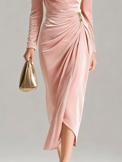 Women's V-Neck Maxi Evening Dress - Ruffle Event Style detail view