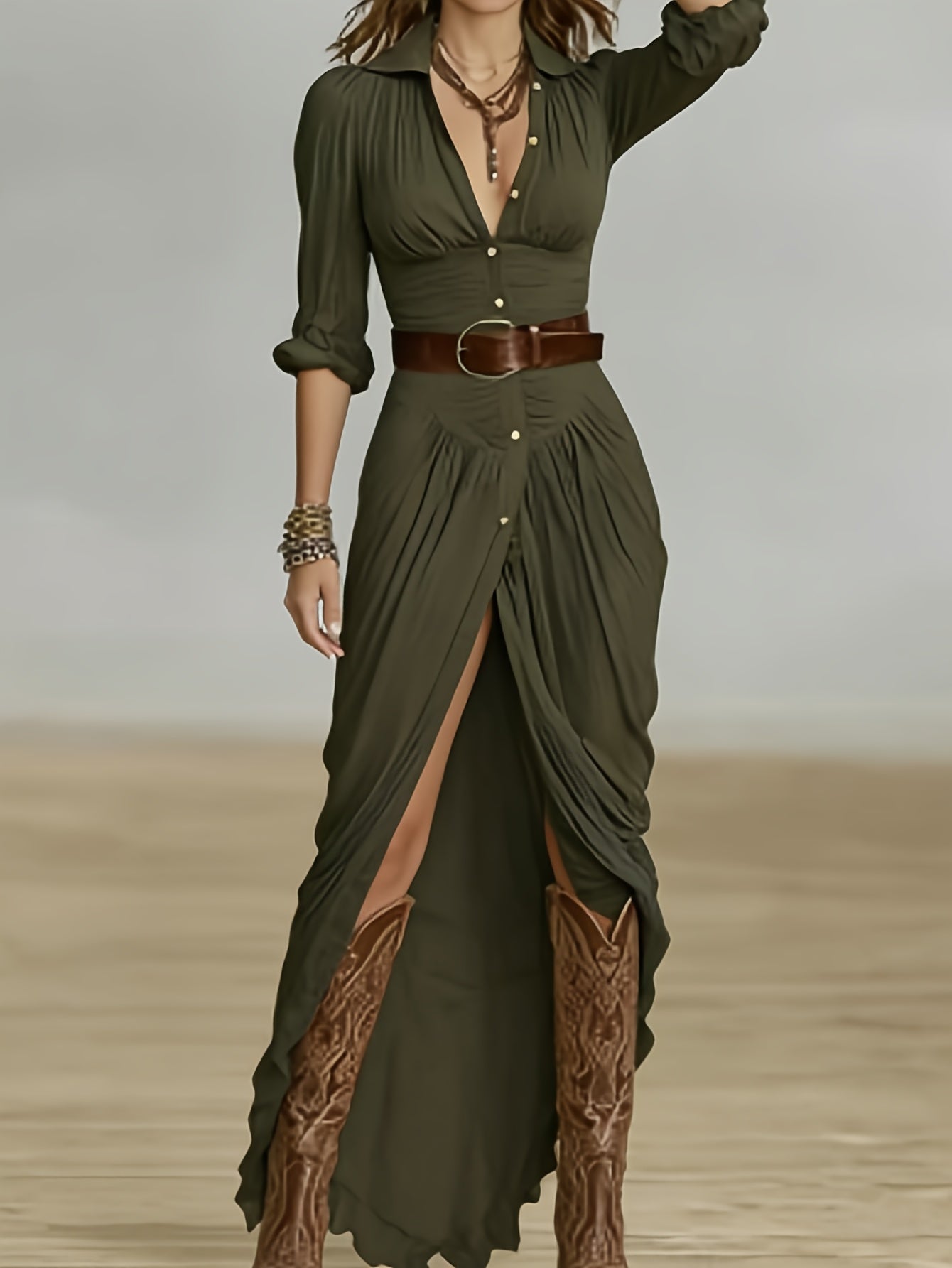 Women's V-Neck Maxi Summer Dress detail view