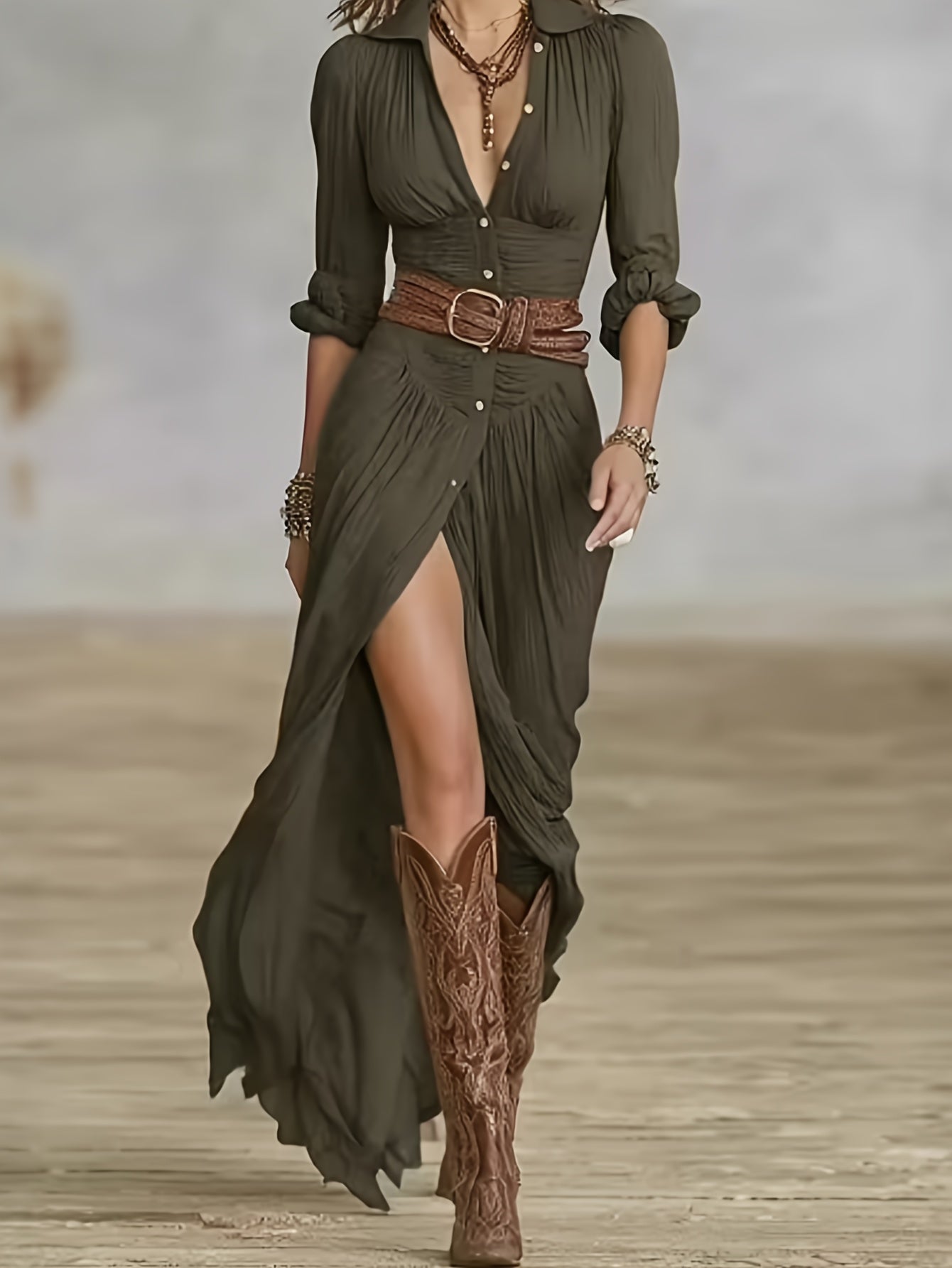 Women's V-Neck Maxi Summer Dress detail view