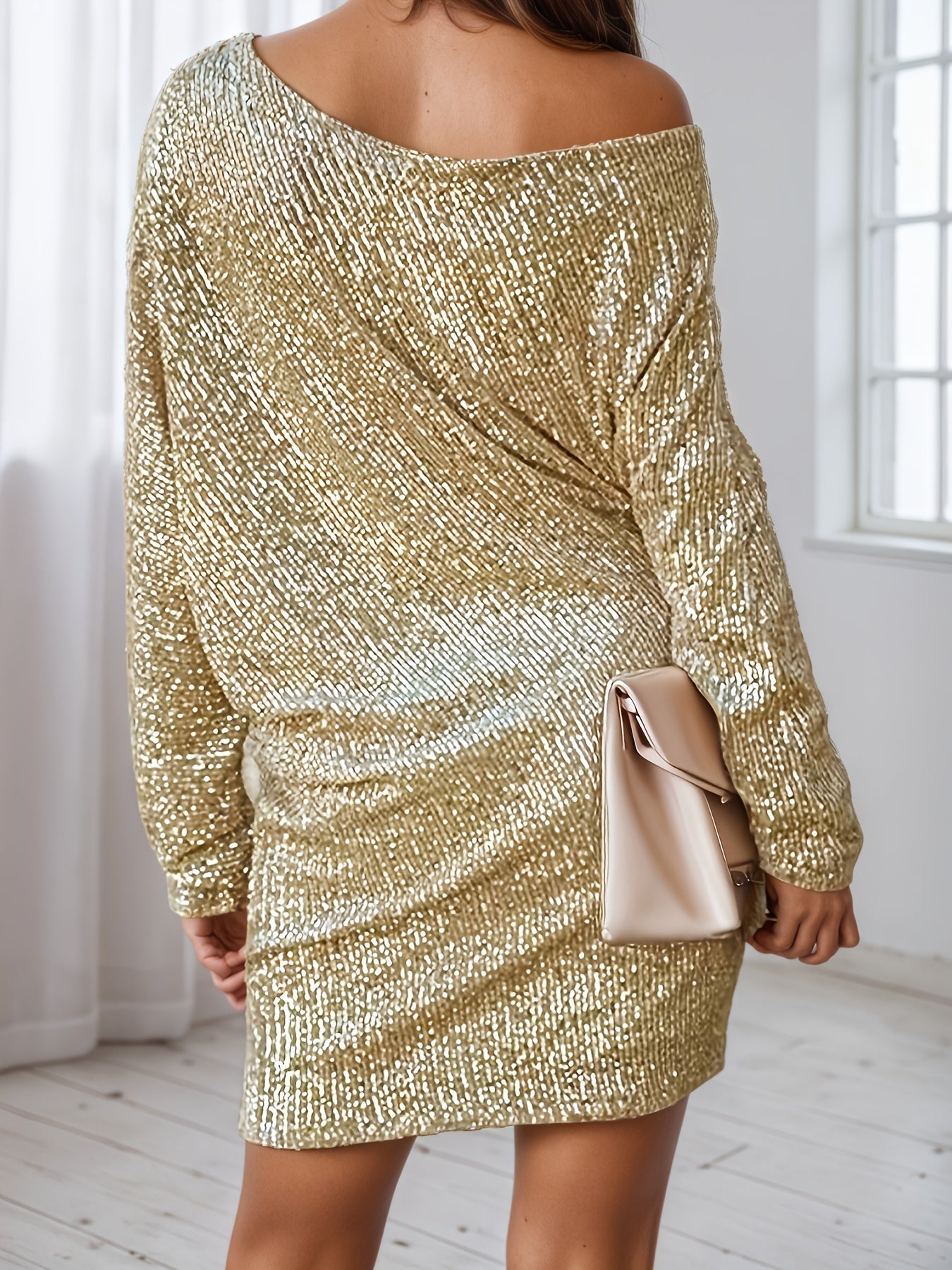 Women's V-Neck Midi Bodycon Dress - Long Sleeve detail view