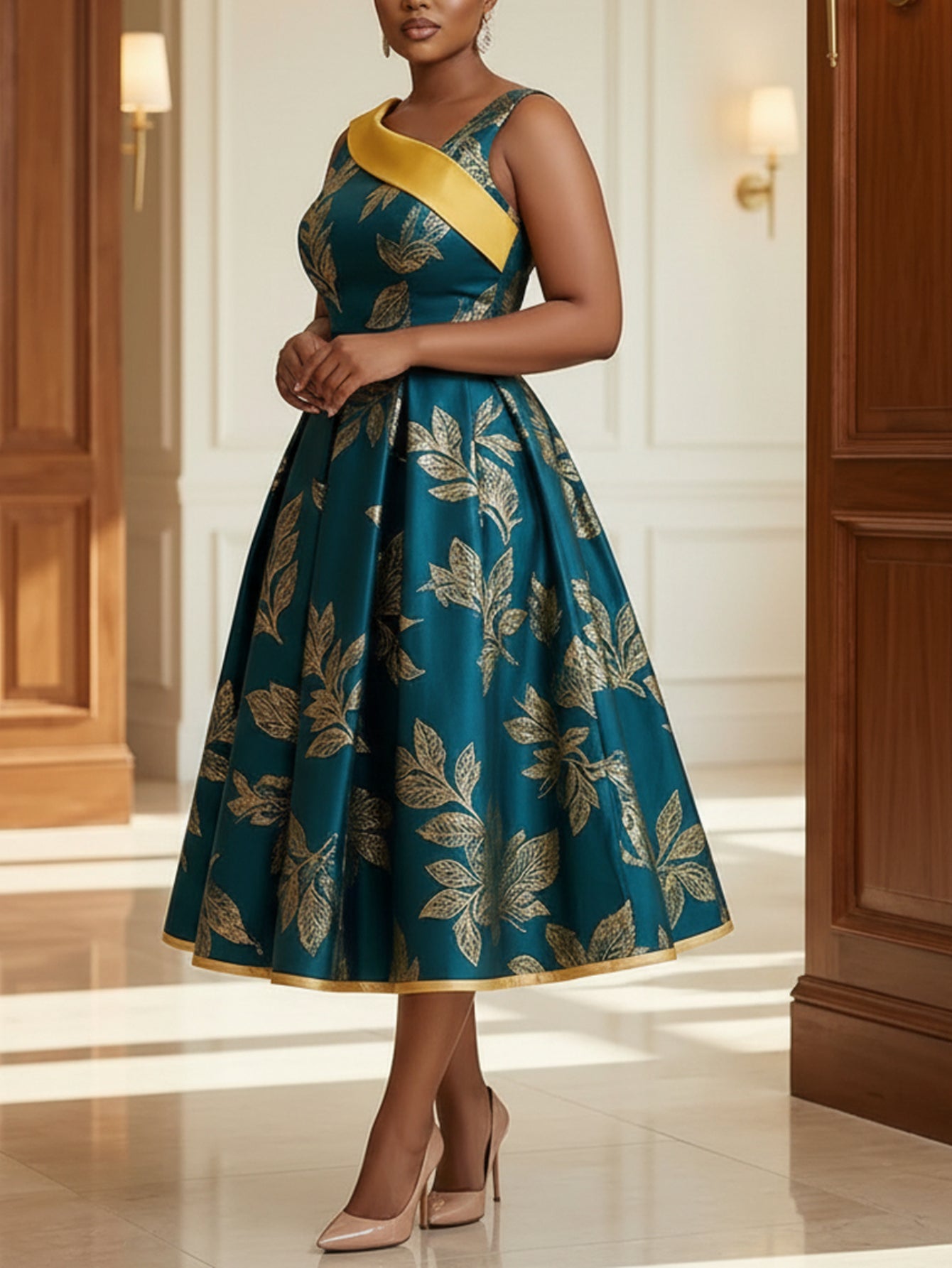 Women's V-Neck Midi Casual Dress detail view