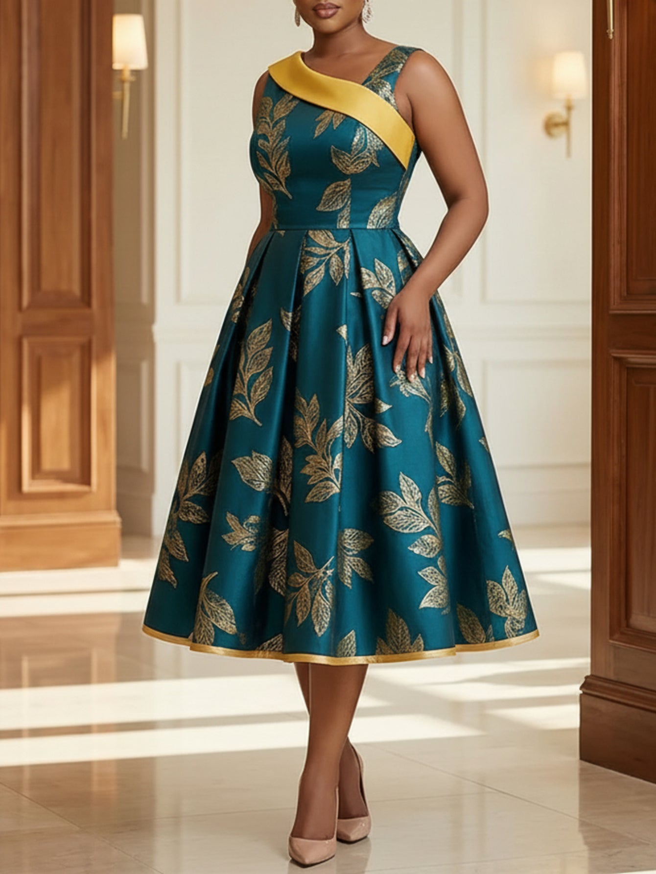 Women's V-Neck Midi Casual Dress detail view