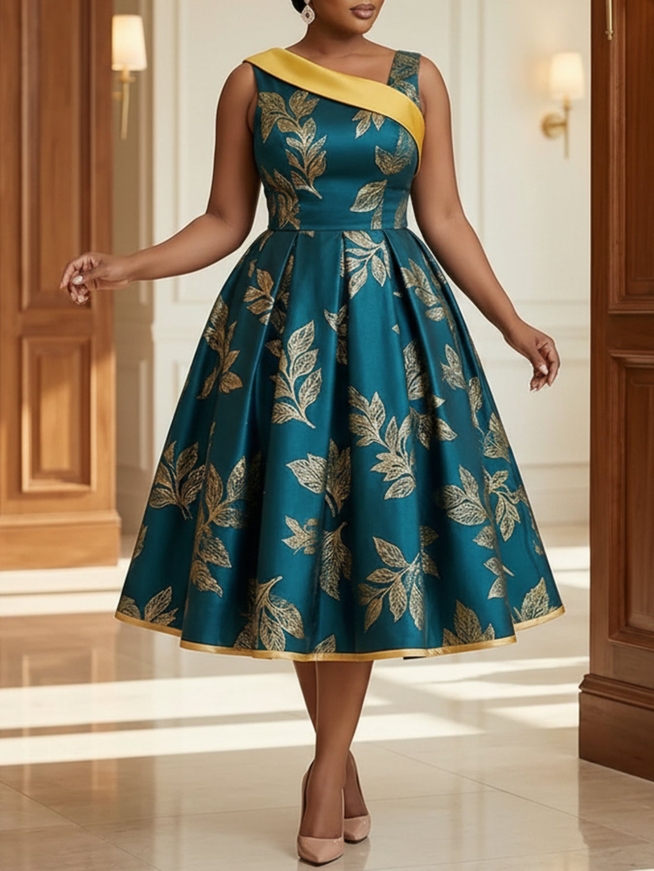 Women's V-Neck Midi Casual Dress detail view