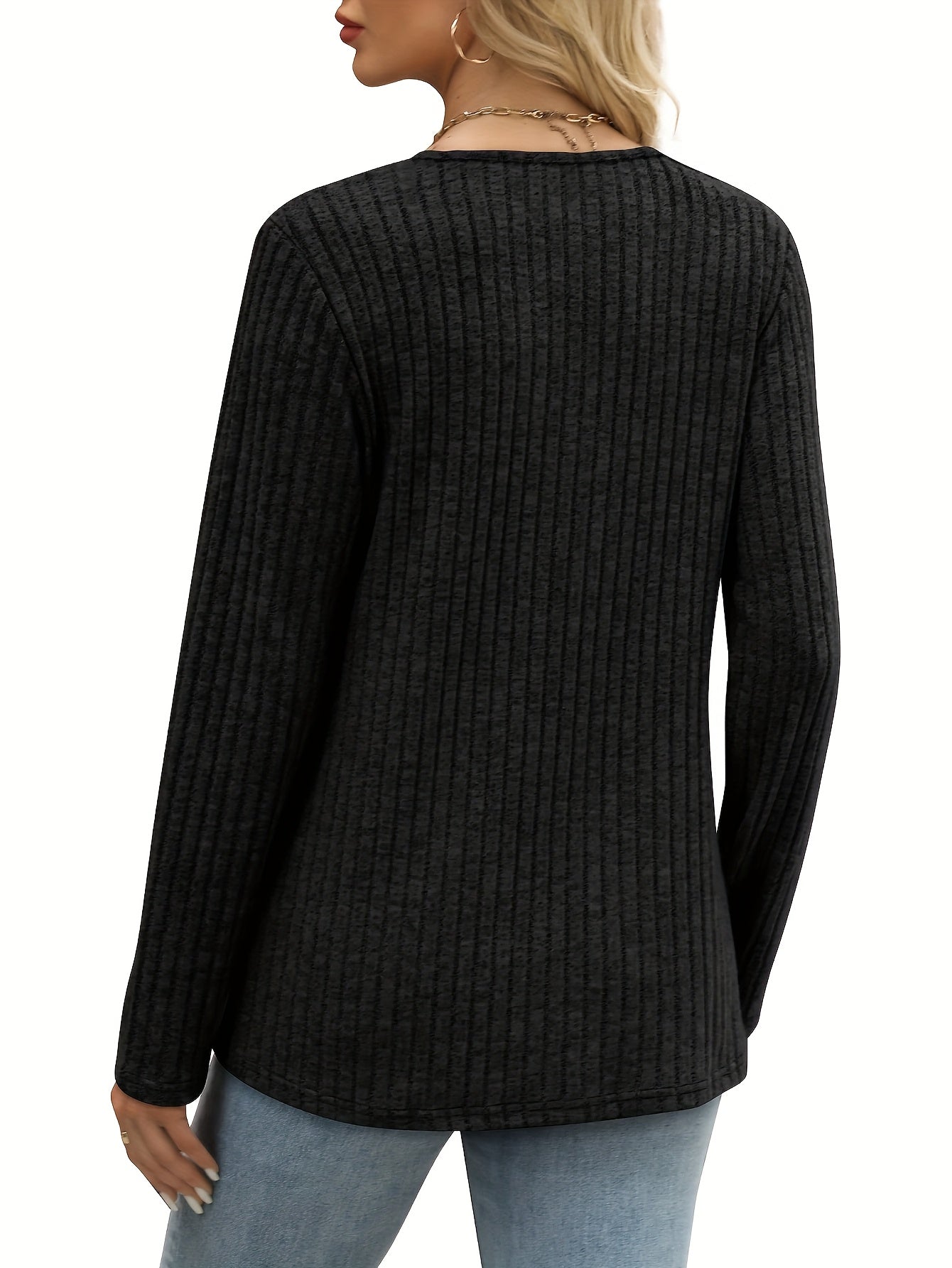 Women's V-Neck Pullover Sweater - Colorful Button Detail detail view