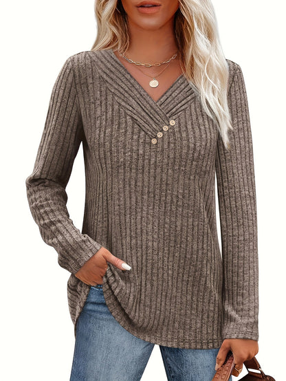 Women's V-Neck Pullover Sweater - Colorful Button Detail detail view