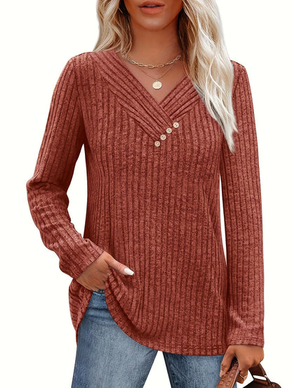 Women's V-Neck Pullover Sweater - Colorful Button Detail detail view
