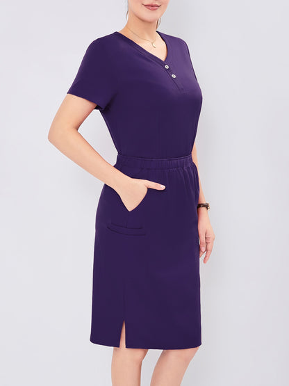 Women's V-Neck Scrub Skirt Set - Short Sleeve Pocket Uniform – Navy option – view 7