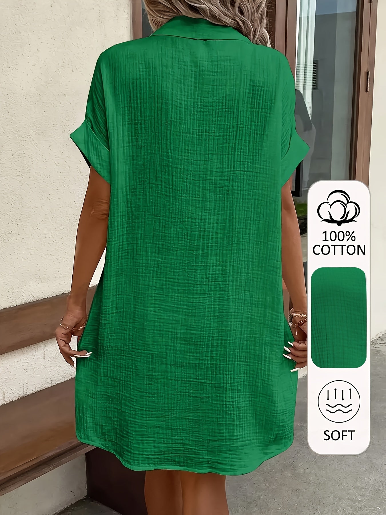 Women's V-Neck Shirt Dress - Button Front detail view