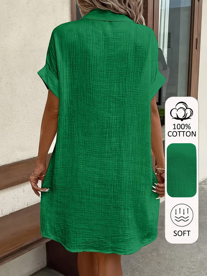 Women's V-Neck Shirt Dress - Button Front detail view