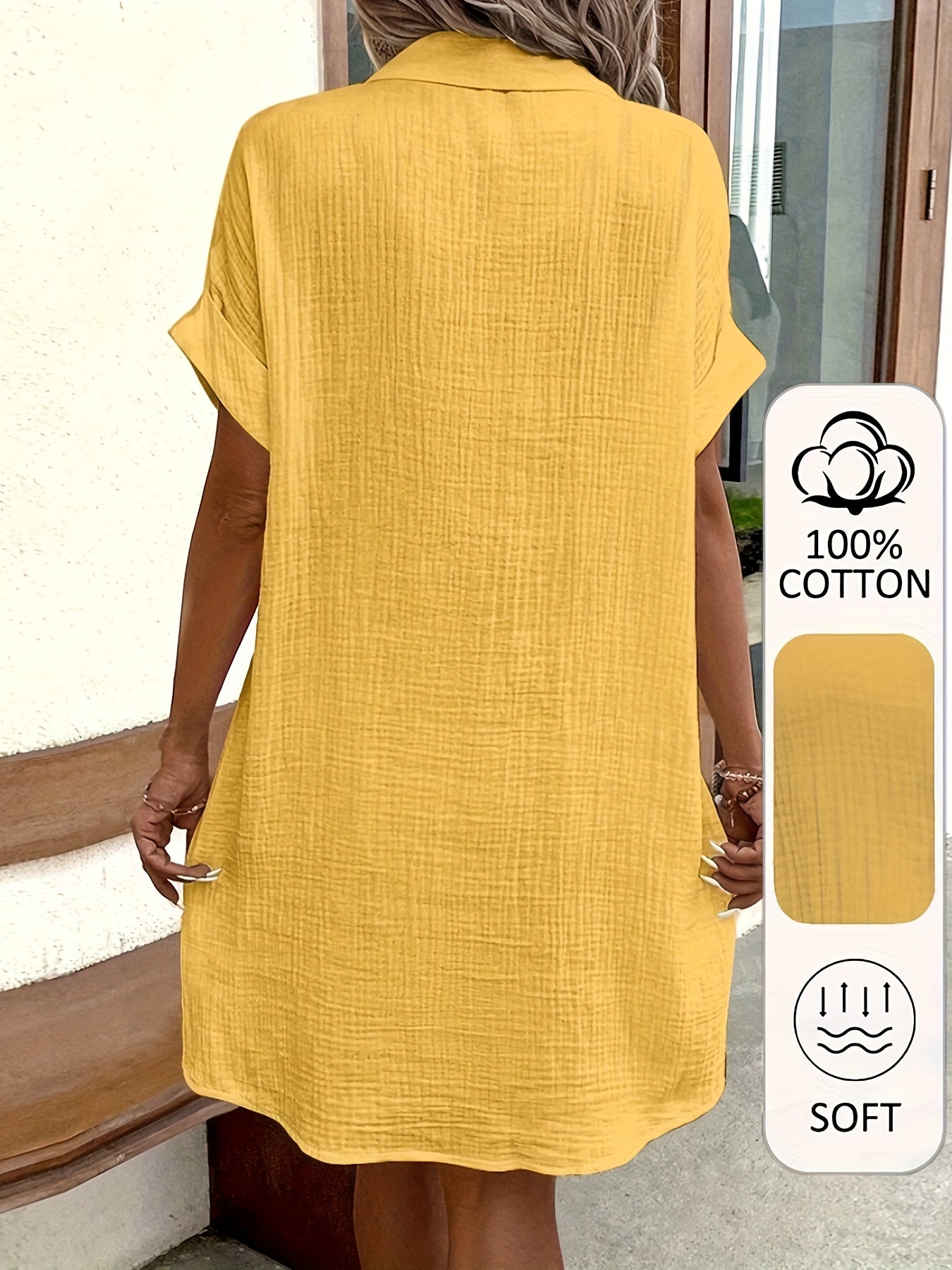 Women's V-Neck Shirt Dress - Button Front detail view