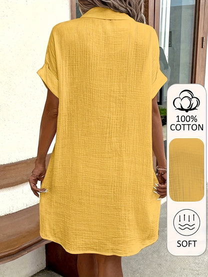 Women's V-Neck Shirt Dress - Button Front detail view