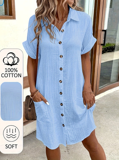 Women's V-Neck Shirt Dress - Button Front detail view