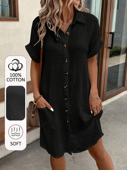 Women's V-Neck Shirt Dress - Button Front – White option – view 6