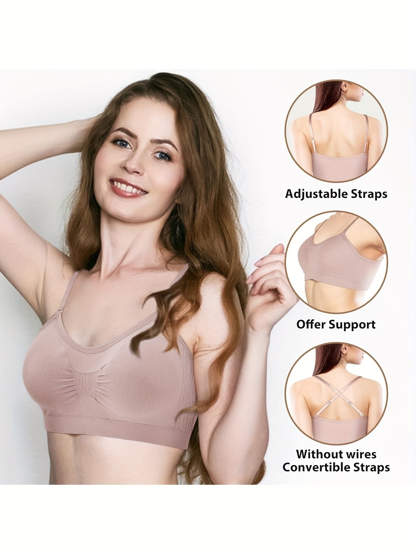 Women's V-Neck Sports Bra - 4-Pack Padded, Everyday Support detail view