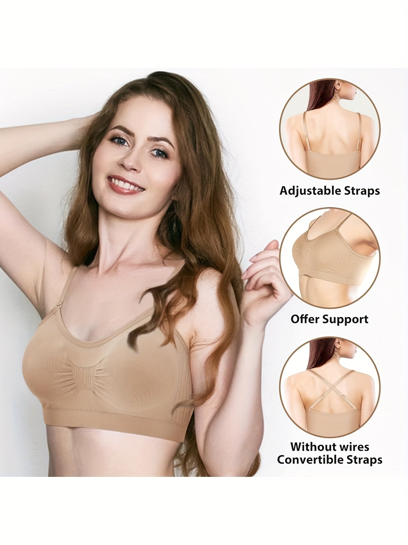 Women's V-Neck Sports Bra - 4-Pack Padded, Everyday Support detail view