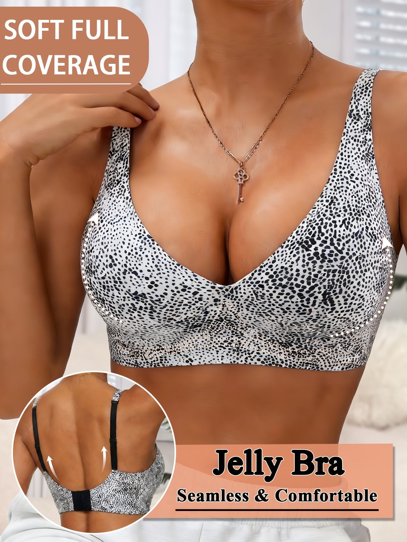 Women's V-Neck Wireless Bra - Fixed Padding, Everyday Support – Apricot option – view 2