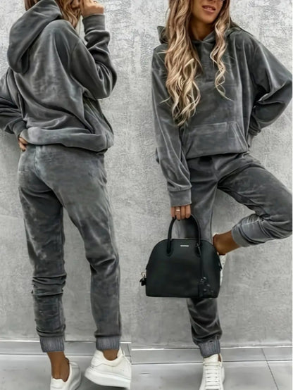 Women's Velvet Tracksuit Set - Hoodie and Sweatpants detail view
