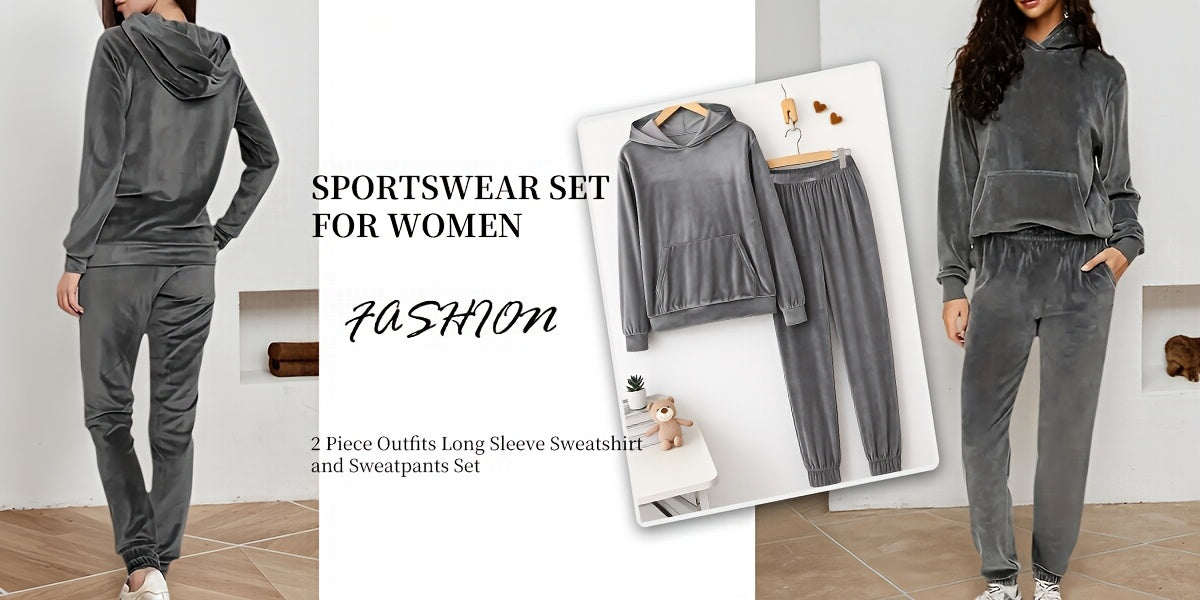 Women's Velvet Tracksuit Set - Hoodie and Sweatpants detail view