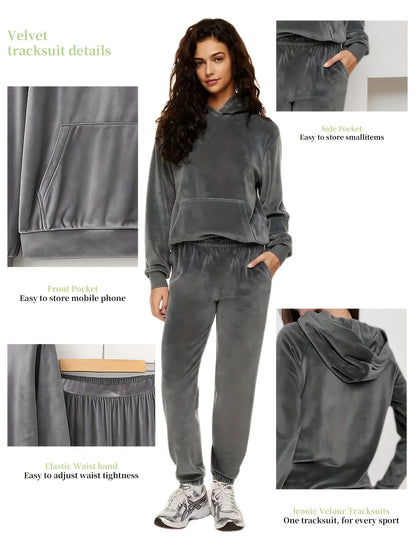 Women's Velvet Tracksuit Set - Hoodie and Sweatpants detail view