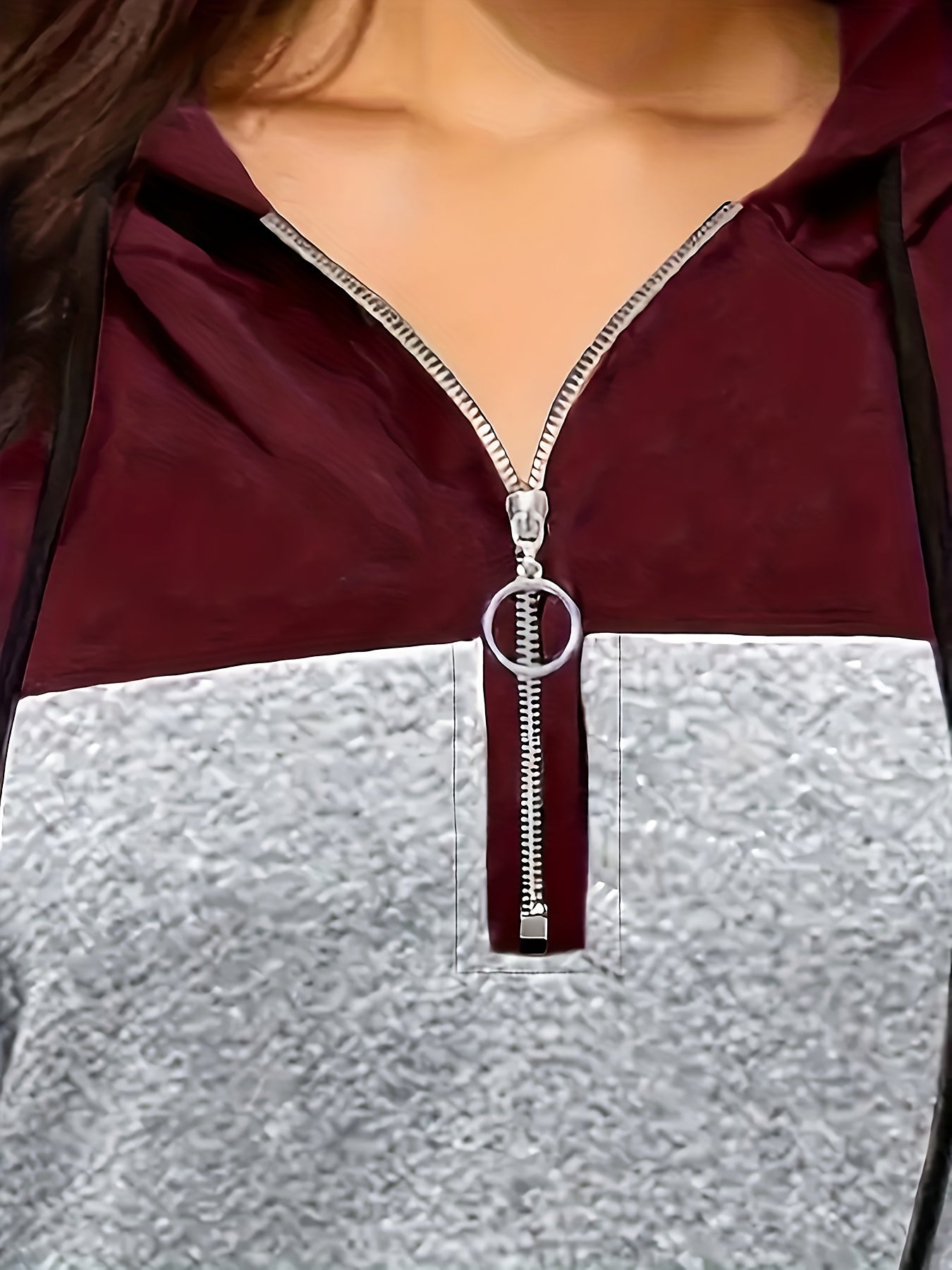Women's Versatile Colorblock Zip-Up Hoodie – Sizes 4XL–5XL detail view