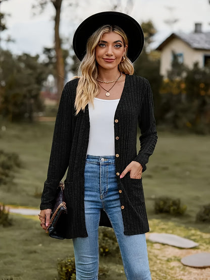 Women's Versatile Denim Button-Front Cardigan – Powder blue – main product image