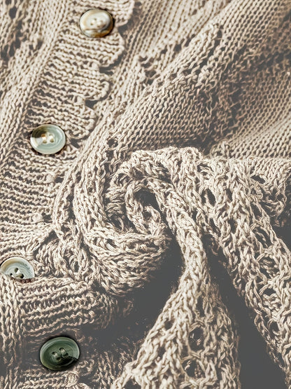 Women's Versatile Denim Button-Front Cardigan – White / Green detail view