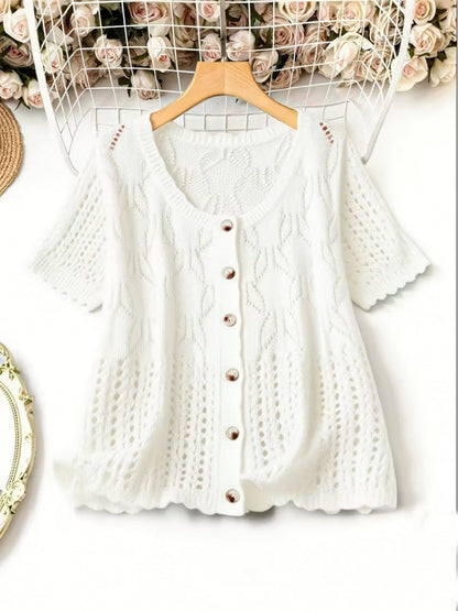 Women's Versatile Denim Button-Front Cardigan – White / Green – White option – view 2