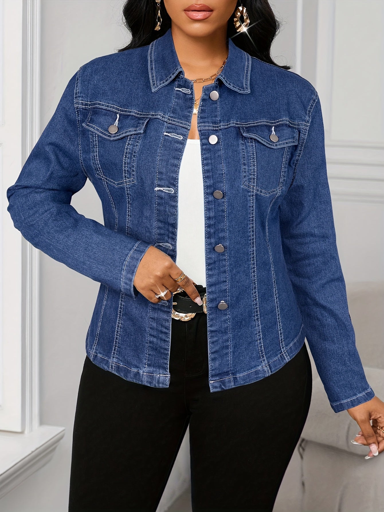 Women's Versatile Denim Button-Front Jacket – 4-Variant Selection detail view