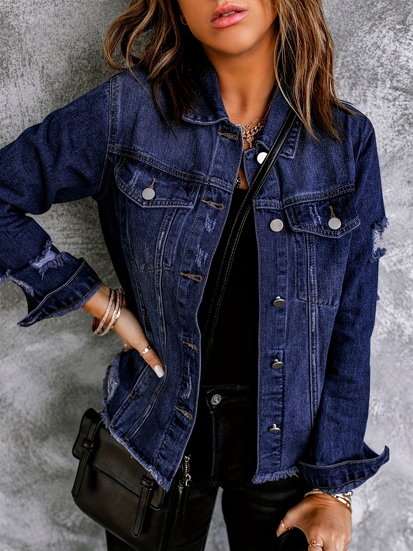 Women's Versatile Denim Button-Front Jacket – 6-Color Selection – Black option – view 6