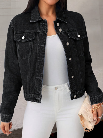 Women's Versatile Denim Button-Front Jacket – Black / Sizes S–XXL detail view