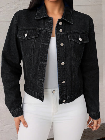 Women's Versatile Denim Button-Front Jacket – Black / Sizes S–XXL detail view