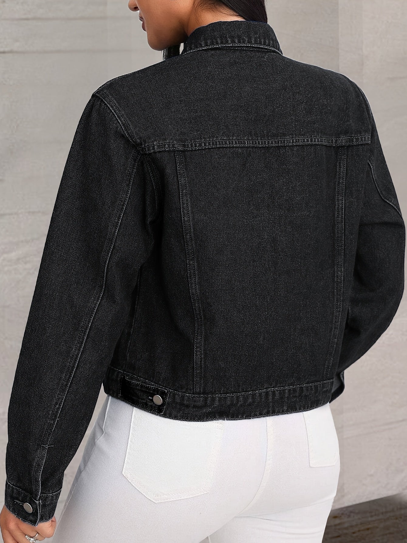 Women's Versatile Denim Button-Front Jacket – Black / Sizes S–XXL detail view