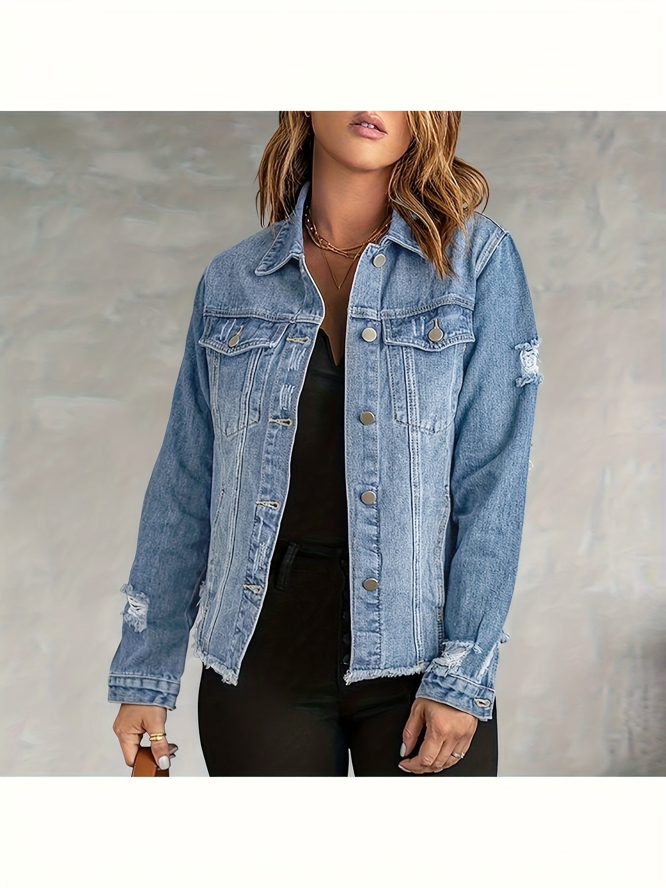 Women's Versatile Denim Button-Front Jacket – Light Blue detail view