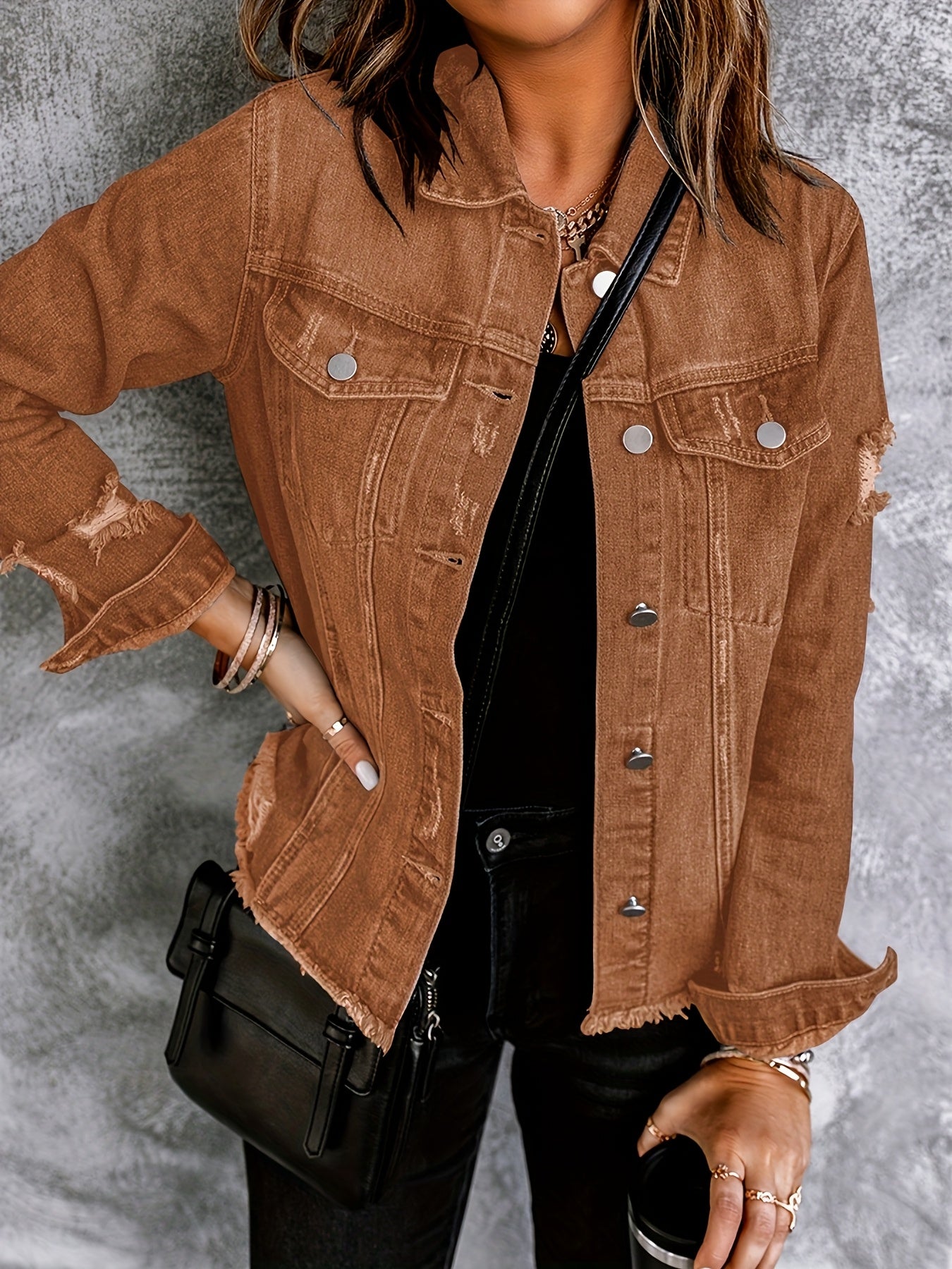 Women's Versatile Denim Button-Front Jacket – Light Blue – view 11