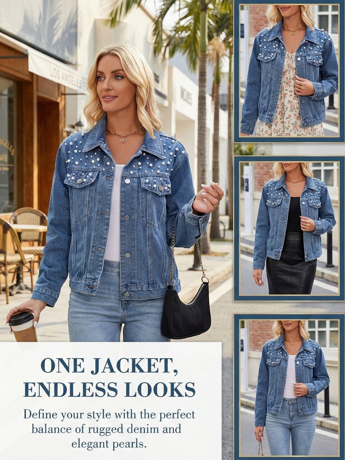 Women's Versatile Denim Button-Front Jacket – Medium Blue Denim Wash 61157 detail view