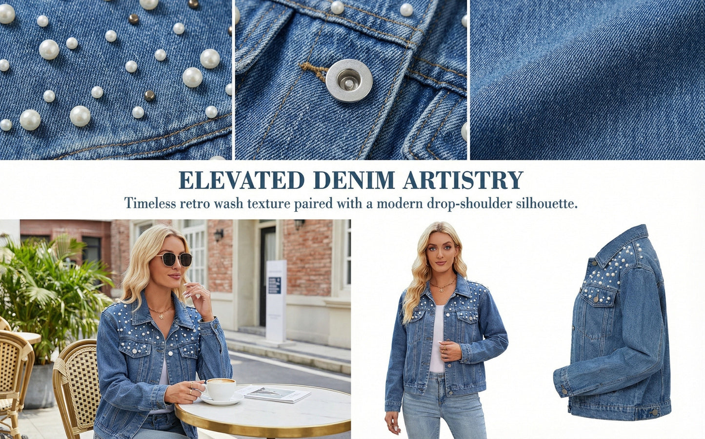 Women's Versatile Denim Button-Front Jacket – Medium Blue Denim Wash 61157 detail view