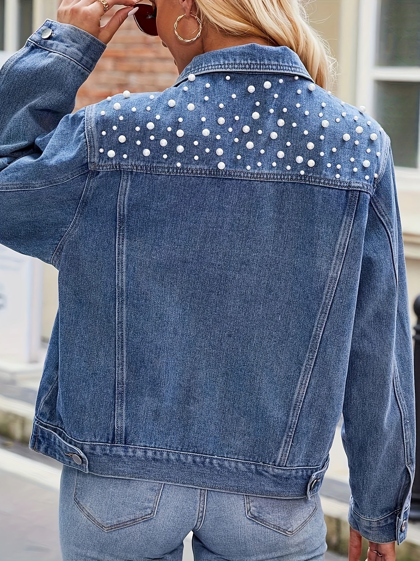 Women's Versatile Denim Button-Front Jacket – Medium Blue Denim Wash 61157 detail view