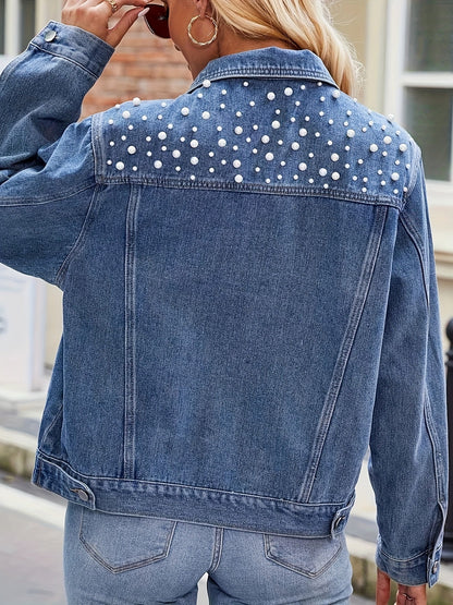 Women's Versatile Denim Button-Front Jacket – Medium Blue Denim Wash 61157 detail view