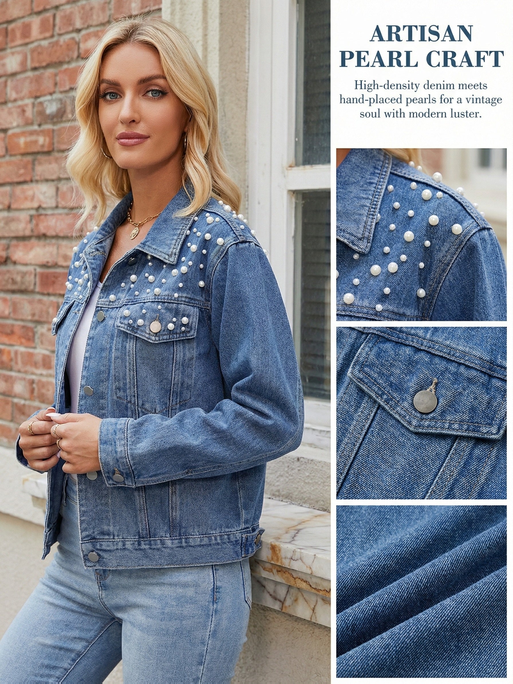 Women's Versatile Denim Button-Front Jacket – Medium Blue Denim Wash 61157 – Blue option – main product image