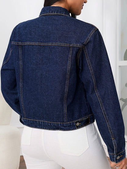 Women's Versatile Denim Button-Front Jacket – Medium Blue Long-Sleeve – view 2