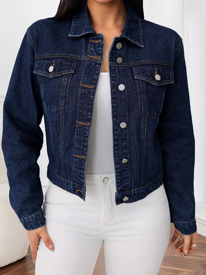 Women's Versatile Denim Button-Front Jacket – Medium Blue Long-Sleeve – view 3