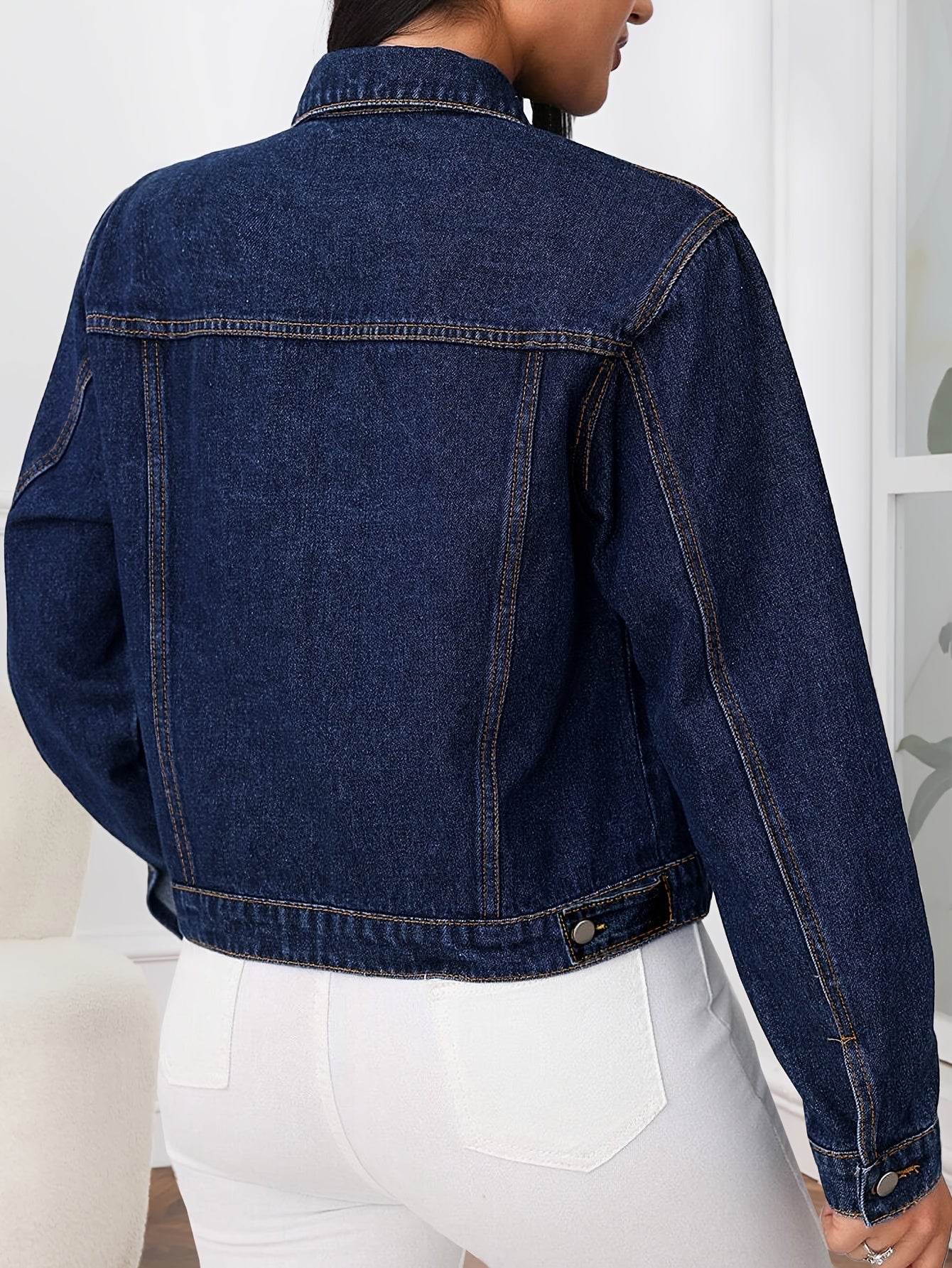 Women's Versatile Denim Button-Front Jacket – Medium Blue Long-Sleeve – view 5