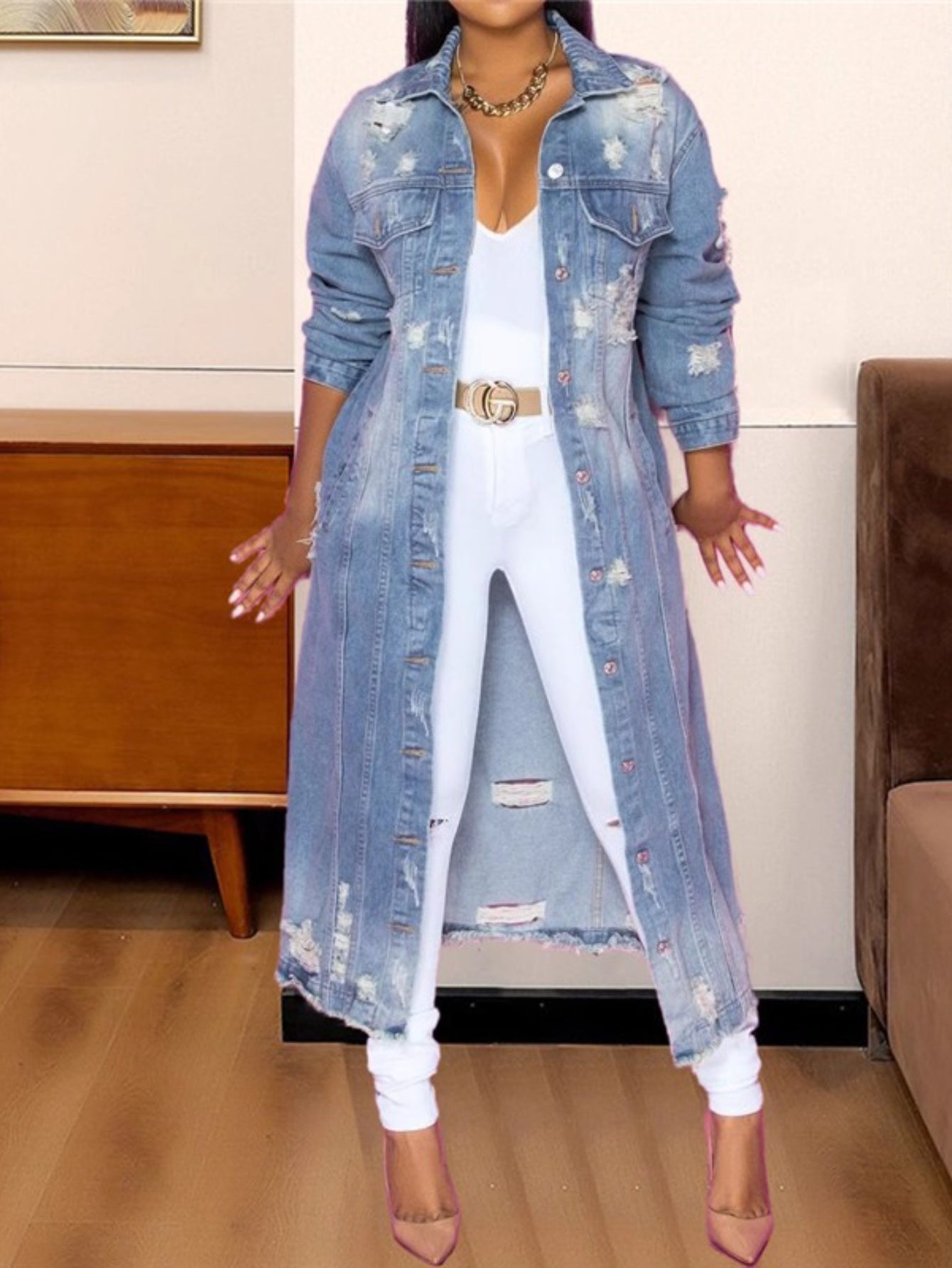 Women's Versatile Denim Button-Front Jacket – Sizes 1XL–5XL detail view