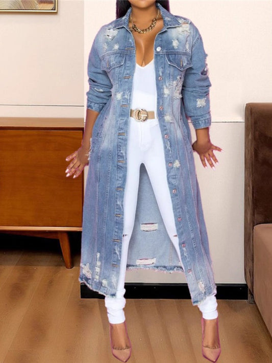 Women's Versatile Denim Button-Front Jacket – Sizes 1XL–5XL – Blue option – main product image