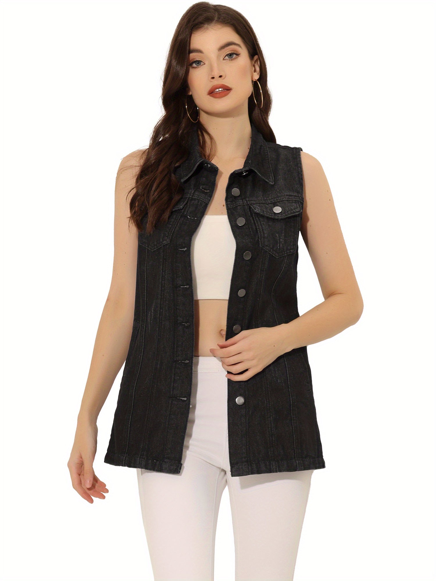 Women's Versatile Denim Button-Front Vest detail view