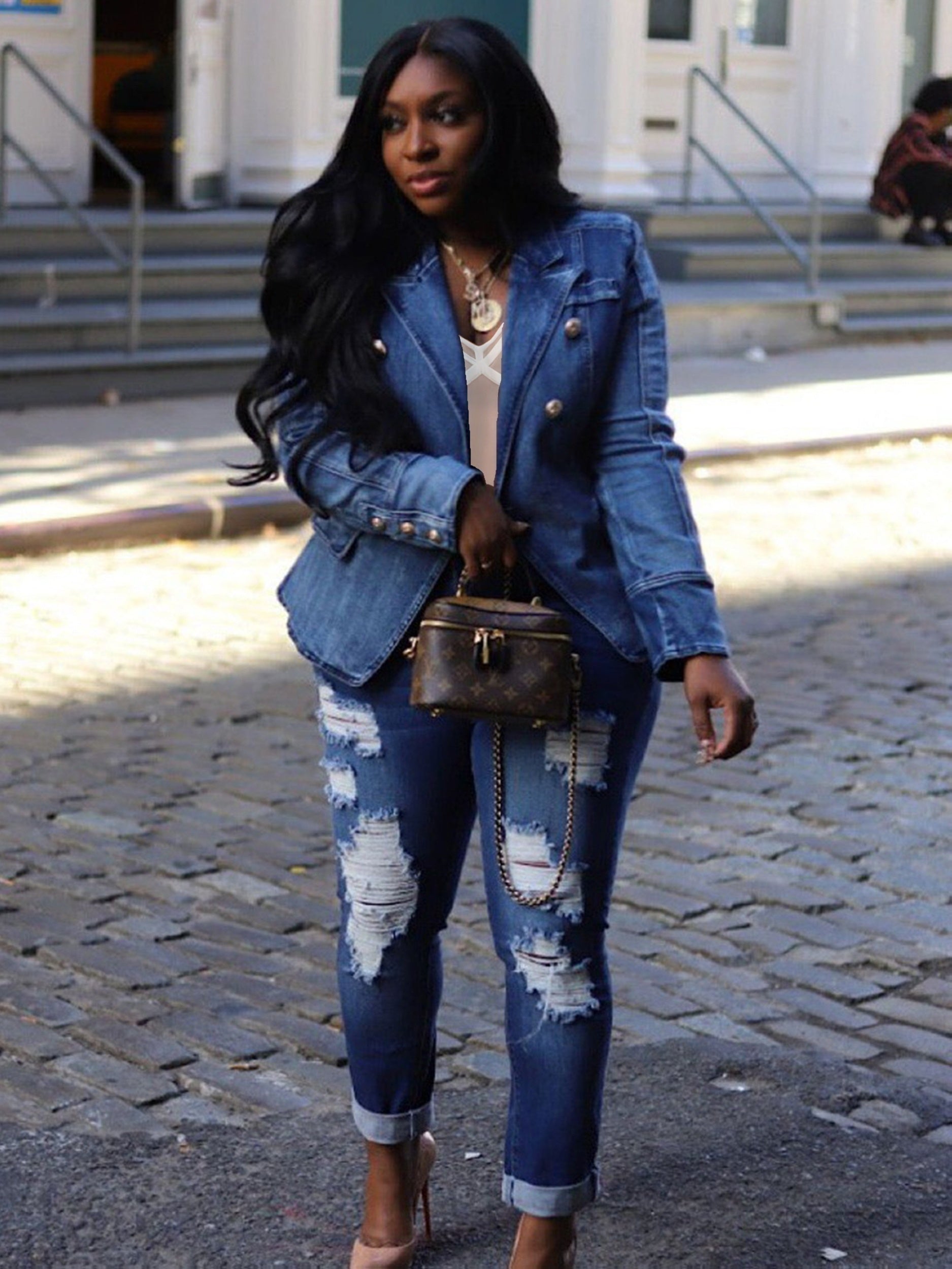 Women's Versatile Denim Double-Breasted Blazer – Sizes S–XXL – view 8