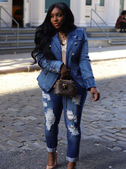 Women's Versatile Denim Double-Breasted Blazer – Sizes S–XXL – view 8