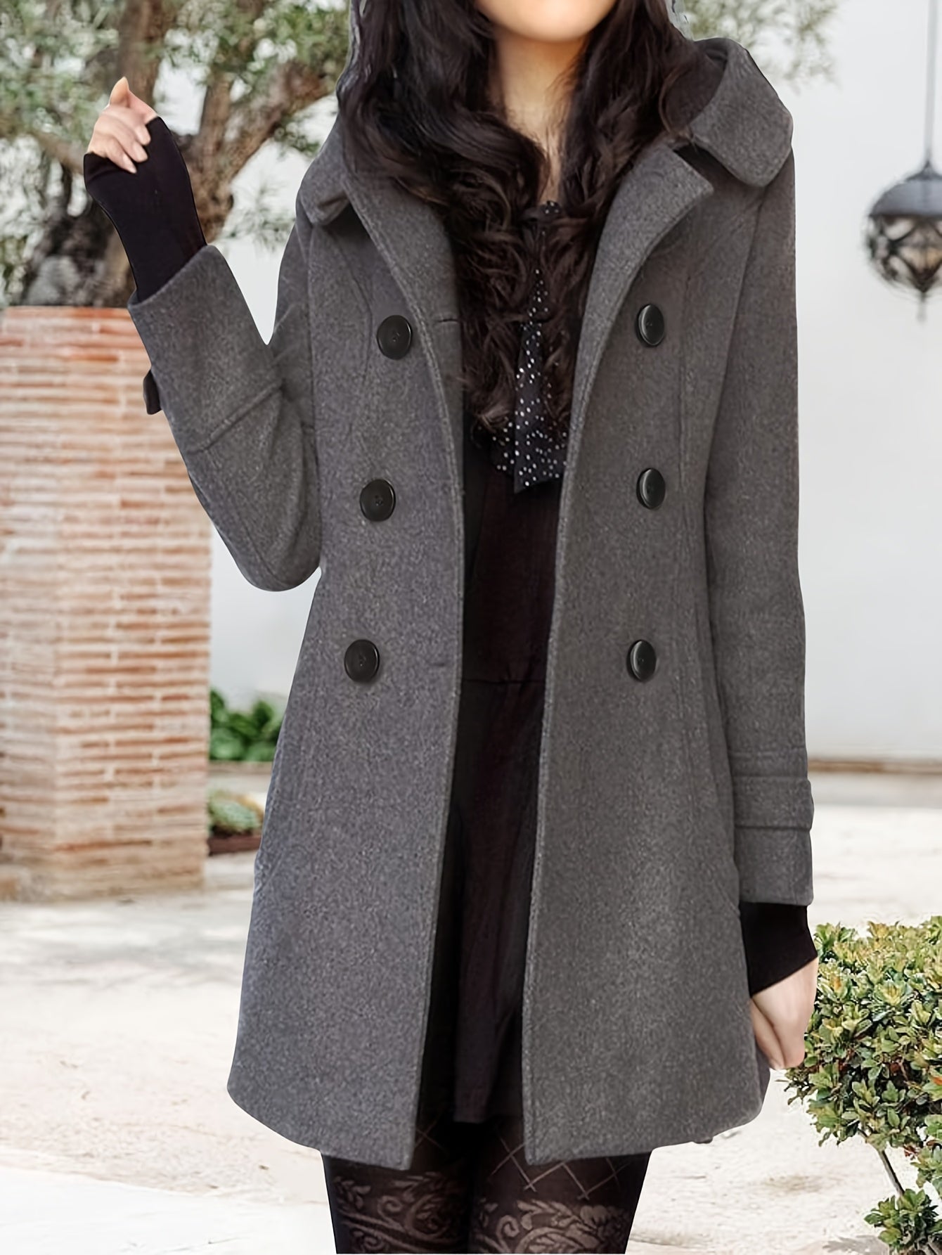 Women's Versatile Denim Double-Breasted Coat – Sizes S–XXL – Black option – main product image