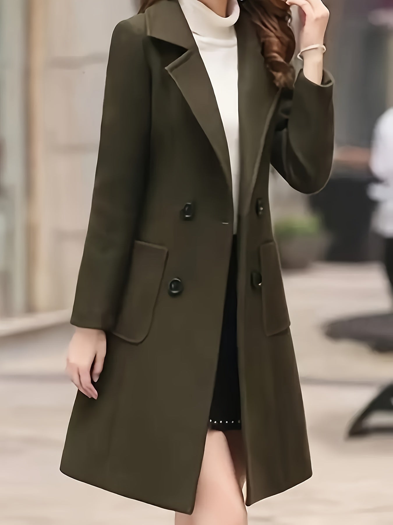 Women's Versatile Denim Double-Breasted Jacket – Khaki / Black detail view