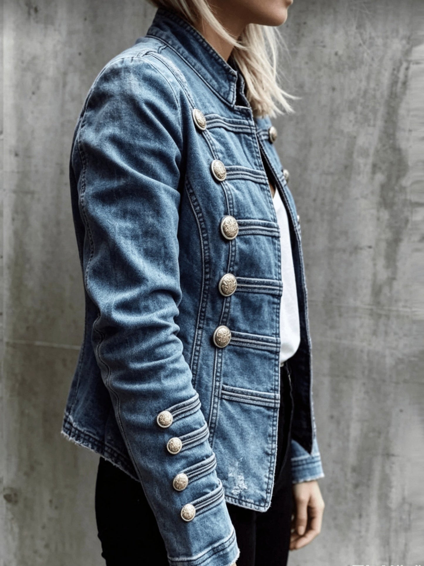 Women's Versatile Denim Double-Breasted Jacket – Sizes M–XXL detail view